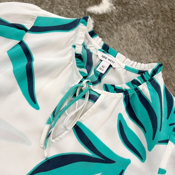 NWT Nine West Tie Front Ruffle Neck Blouse - Picture 3 of 11